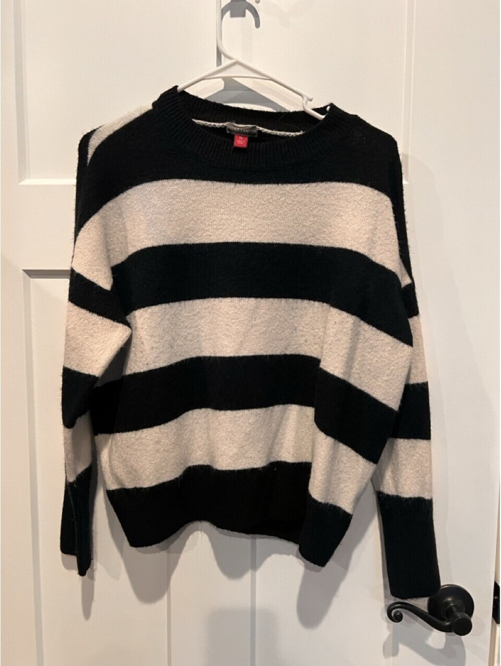 Vince Camuto Womens XS Black Cream Striped Mock Neck Sweater Pullover